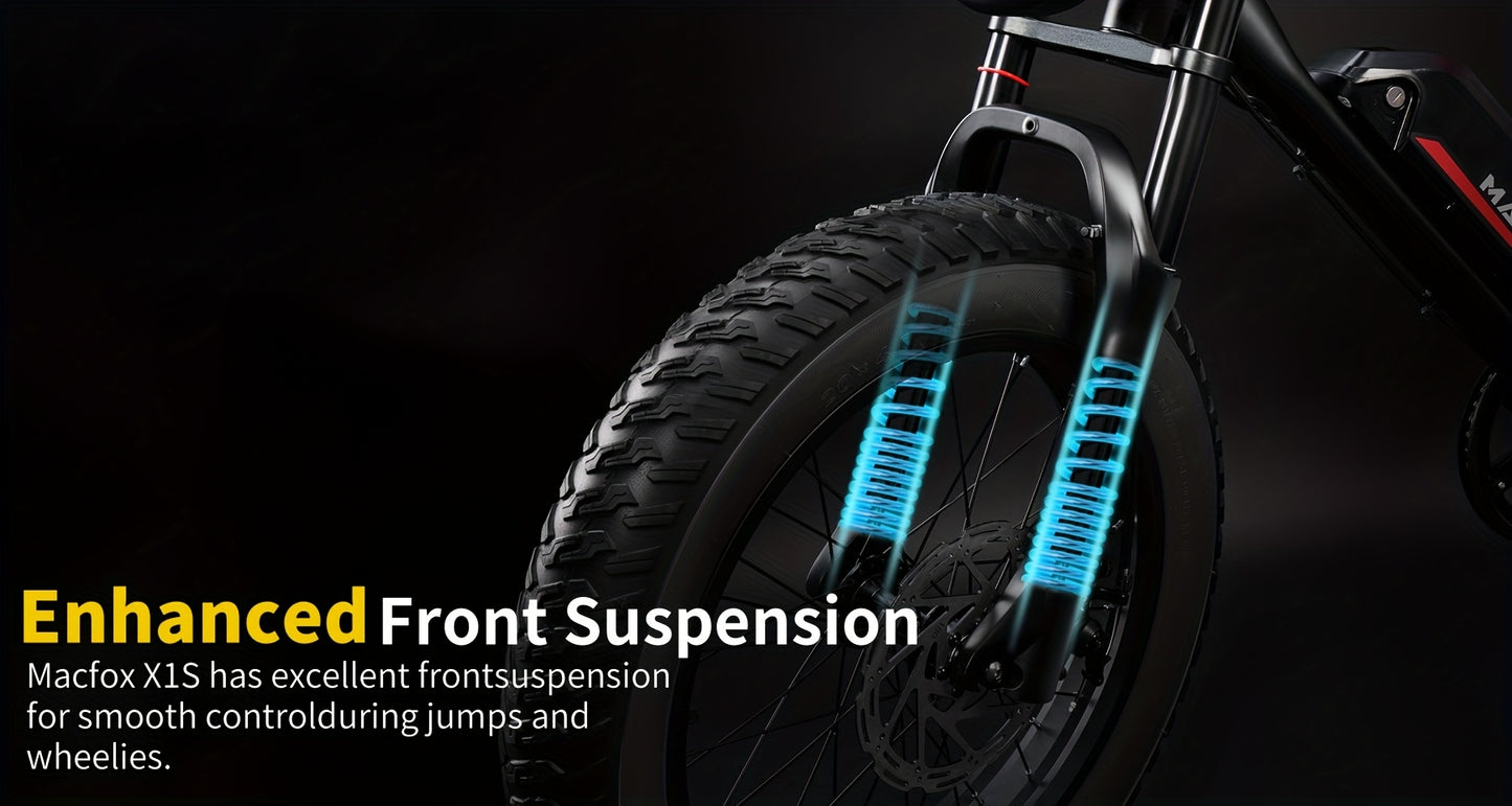 MACFOX X1S Electric Bike – 740W Motor, 48V Battery, 20"x4" Fat Tires, Up to 25MPH