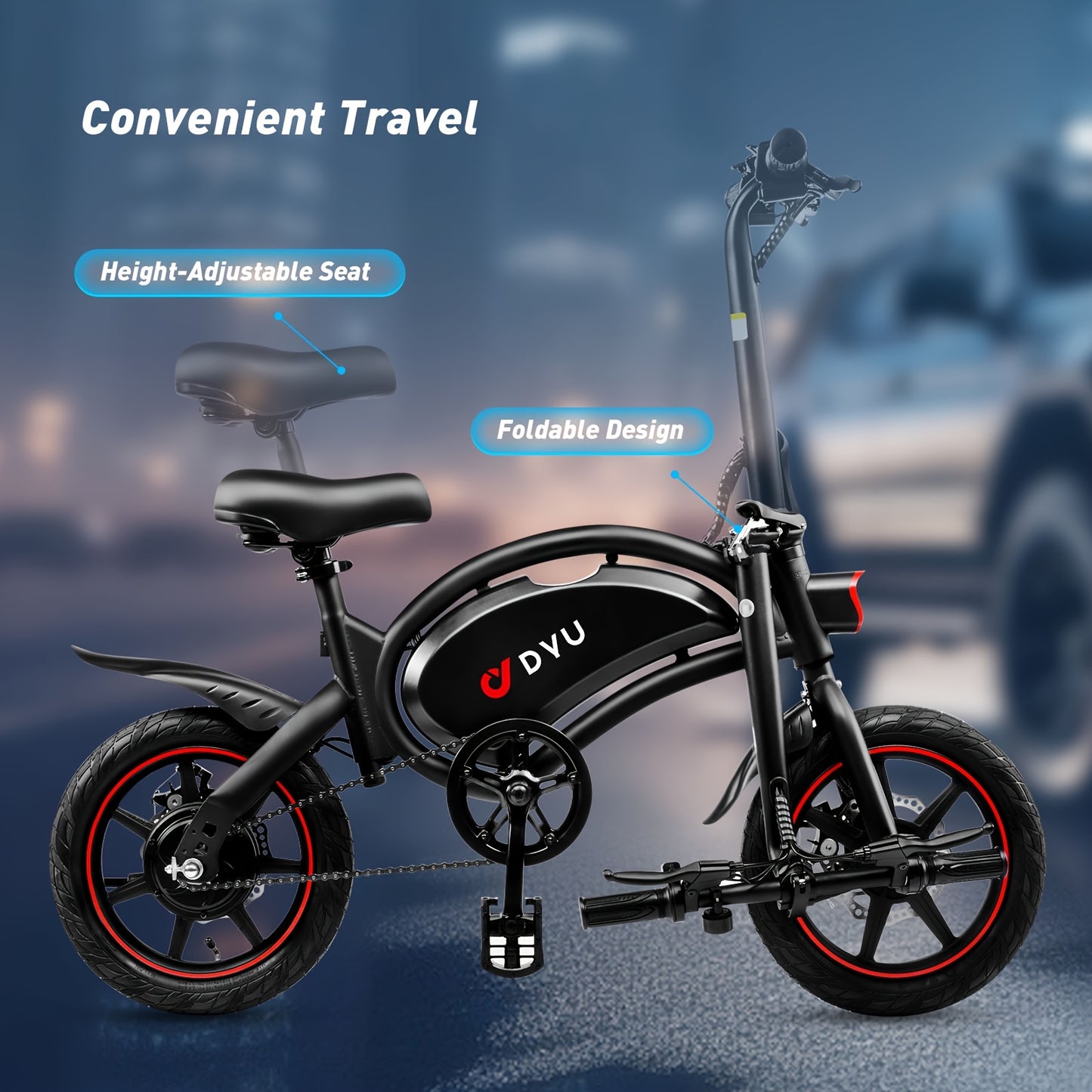 DYU D3F 14” Folding Electric Bike – 250W Motor, 36V 10Ah Battery, 25–30 km/h Top Speed