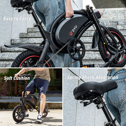 DYU D3F 14” Folding Electric Bike – 250W Motor, 36V 10Ah Battery, 25–30 km/h Top Speed