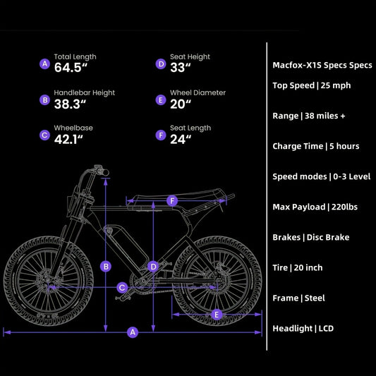 MACFOX X1S Electric Bike – 740W Motor, 48V Battery, 20"x4" Fat Tires, Up to 25MPH