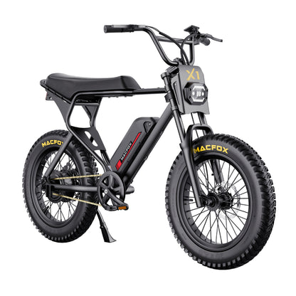 MACFOX X1S Electric Bike – 740W Motor, 48V Battery, 20"x4" Fat Tires, Up to 25MPH
